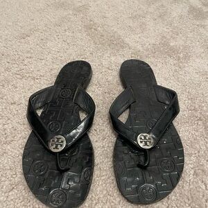 Tory Burch Black Sandals with Silver Logo